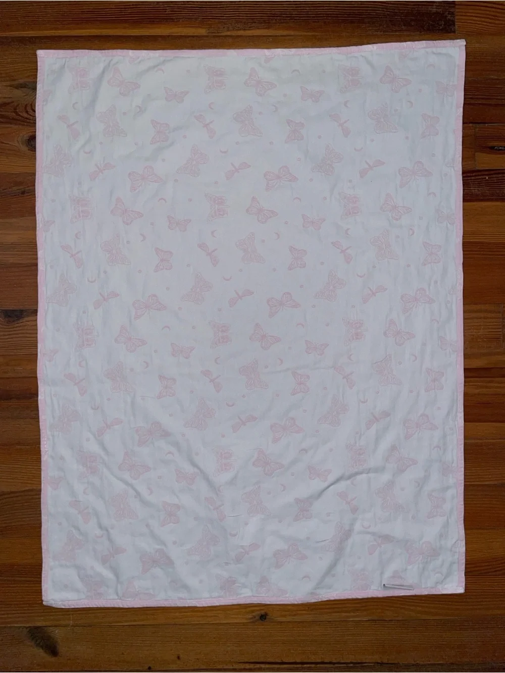 Peacock Alley Butterfly Moon Pink Baby Coverlet Blanket Matelasse Portugal 30x37